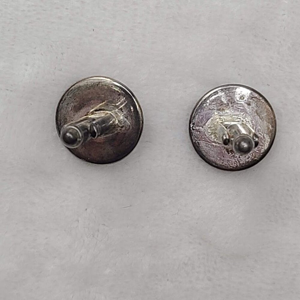 Vintage Houndstooth Pattern Round Cufflinks Black White Silver Tone - Picture 6 of 8